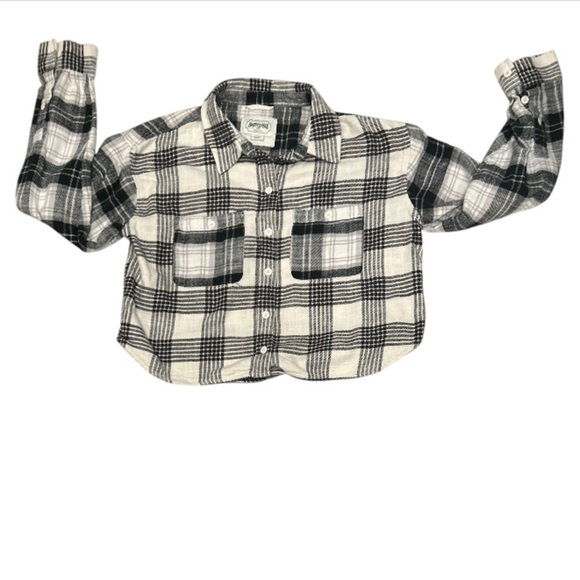 American Eagle Black White and Gray Plaid Flannel Crop top, Size S/P - Picture 1 of 7